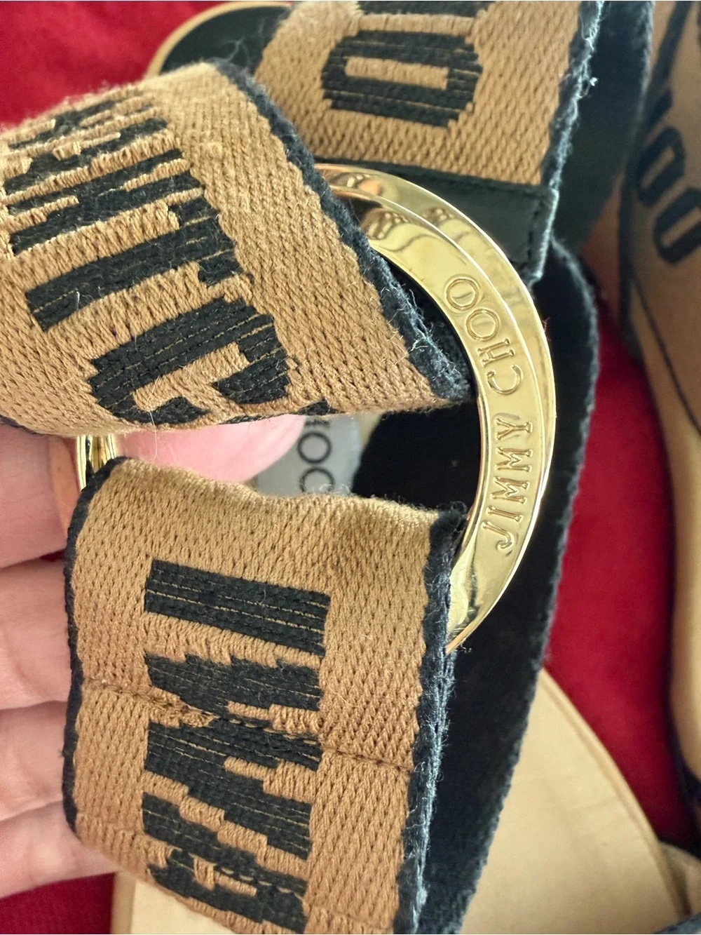 Jimmy Choo Black and Tan Logo Strap Flat Sandals size 7